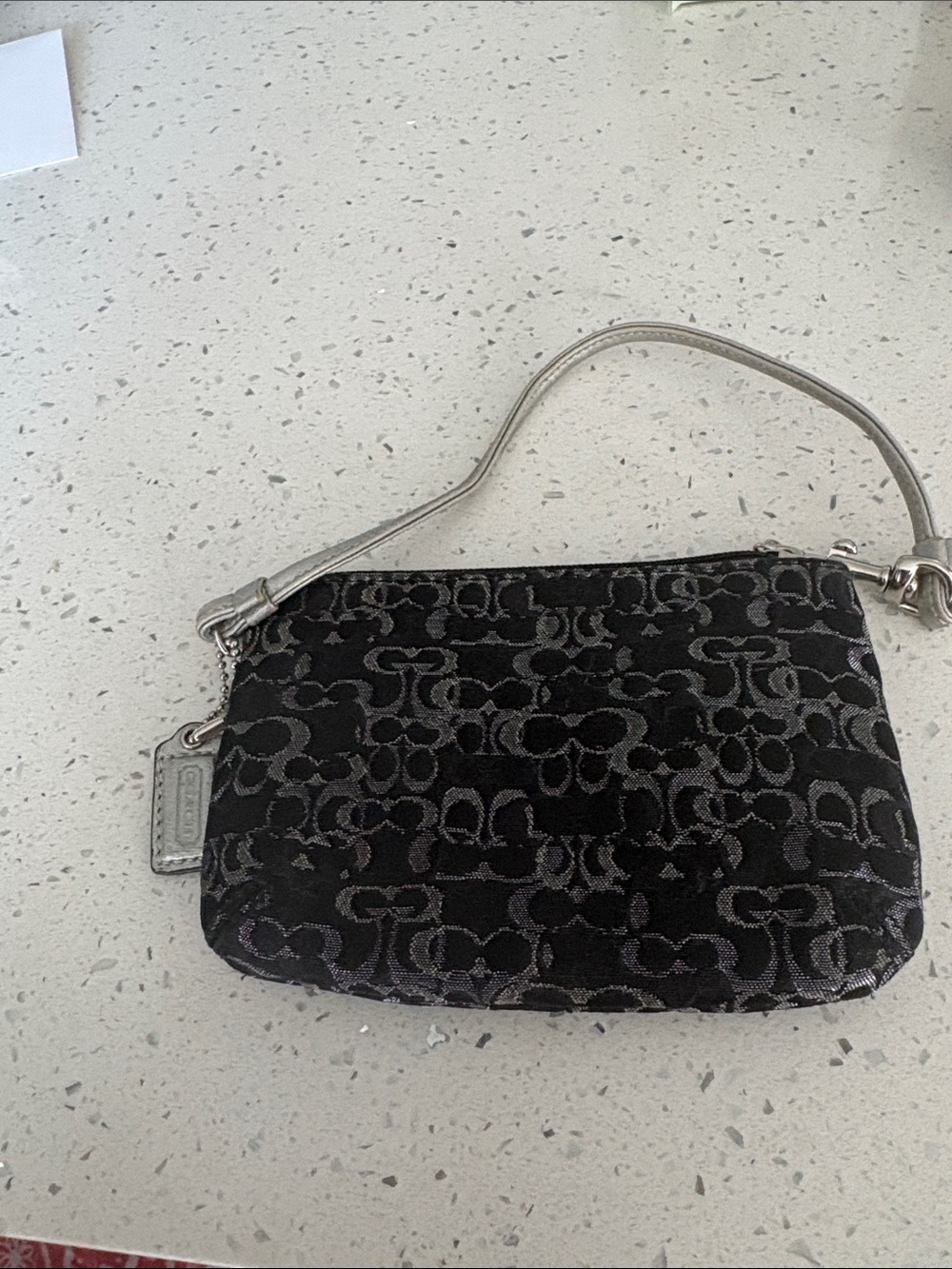 Coach Black Signature Jacquard Wristlet with Silver Strap